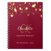ブルゴーニュの金ゴールド星の名前モノグラム ノートブック (正面)