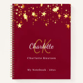 ブルゴーニュの金ゴールド星の名前モノグラム ノートブック (正面)