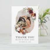 ブルゴーニュの錆びフローラ金ゴールド幾何学的結婚写真 サンキューカード (スタンド正面)