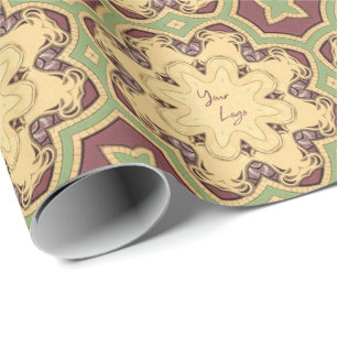 ブルゴーニュアイボリーセージグリーンビジネスロゴ幾何学模様 ラッピングペーパー