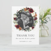 ブルゴーニュアイボリーバーントオレンジフローラリース写真 サンキューカード (スタンド正面)