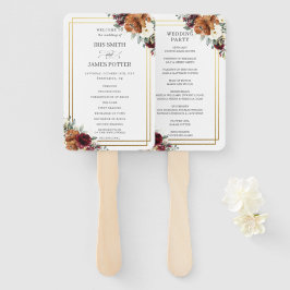 ブルゴーニュアイボリーバーントオレンジフローラ結婚式 プログラム ハンドファン