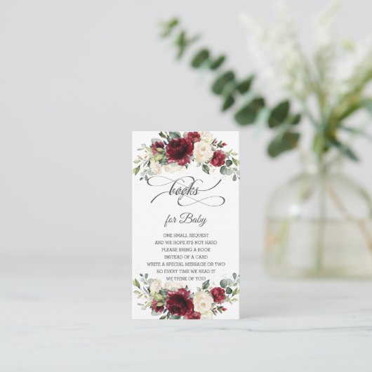 ブルゴーニュアイボリーフローラのベビーシャワーで本を持ち込む エンクロージャーカード (スタンド正面)