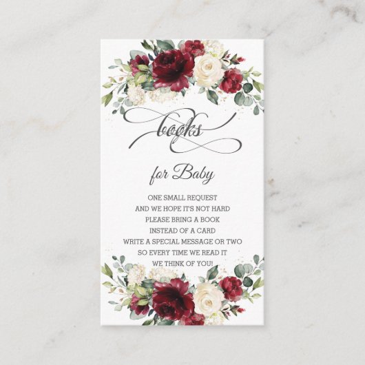 ブルゴーニュアイボリーフローラのベビーシャワーで本を持ち込む エンクロージャーカード (正面)
