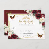 ブルゴーニュアイボリーフローラキンセアニラバタフライリプライ 出欠カード (正面/裏面)