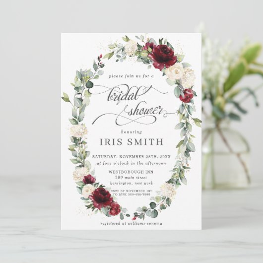 ブルゴーニュアイボリーフローラリーフィーリースブライダルシャワー 招待状 (スタンド正面)