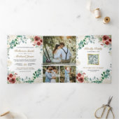 ブルゴーニュアイボリーフローラ葉セージQRコード結婚s 三つ折り招待状 (内部)