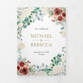 ブルゴーニュアイボリーフローラ葉セージQRコード結婚s 三つ折り招待状 (カバー)