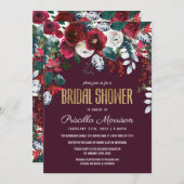 ブルゴーニュアイボリーフローラ配置ブライダルシャワー 招待状 (正面/裏面)