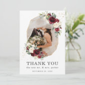 ブルゴーニュアイボリーフローラ金ゴールド幾何学的結婚写真 サンキューカード (スタンド正面)