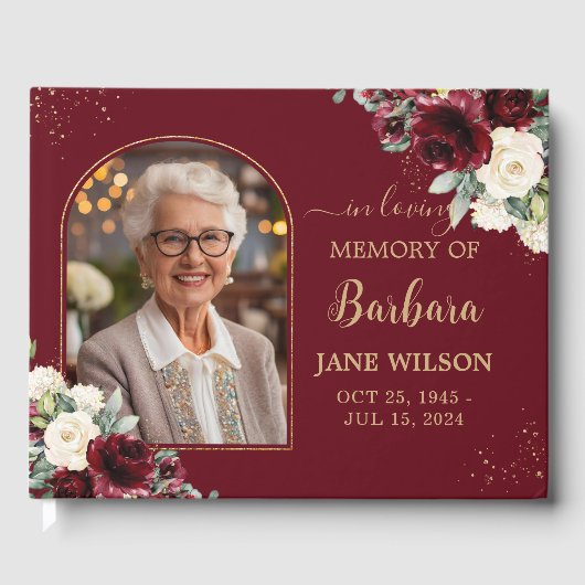 ブルゴーニュアイボリーホワイトフローラメモリアル葬儀写真 ゲストブック (正面)