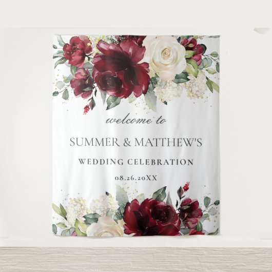 ブルゴーニュアイボリーホワイト結婚フローラの背景 タペストリー (正面)