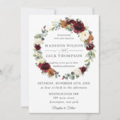 ブルゴーニュアイボリーラストオレンジフローラ結婚リース 招待状 (正面)