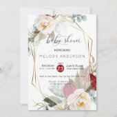 ブルゴーニュアイボリー牡丹植物性ベビーシャワー 招待状 (正面)