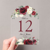 ブルゴーニュアイボリー結婚フローラのアーチテーブル番号 アクリル招待状 (インサイチュ (ポータブル))