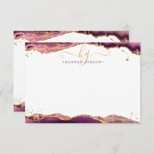 ブルゴーニュアゲテゲードモノグラムスクリプト金ゴールドグリッター ノートカード (正面/裏面)