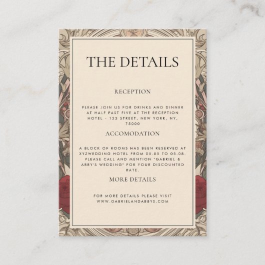 ブルゴーニュアールヌーボーフローラザ詳細結婚ズ エンクロージャーカード (正面)