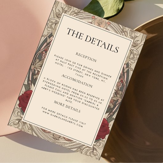 ブルゴーニュアールヌーボーフローラザ詳細結婚ズ エンクロージャーカード