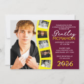 ブルゴーニュイエローフォトフィルムストリップ卒業コラージュ 招待状 (正面)