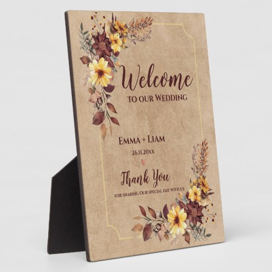 ブルゴーニュイエローフローラへようこそ結婚 フォトプラーク (側面)