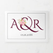 ブルゴーニュイニシャルとアンパサンド結婚ピンクのバラ 三つ折り招待状 (カバー)