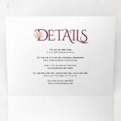 ブルゴーニュイニシャルとアンパサンド結婚ピンクのバラ 三つ折り招待状 (内部最初)