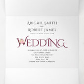 ブルゴーニュイニシャルとアンパサンド結婚ピンクのバラ 三つ折り招待状 (内部中)