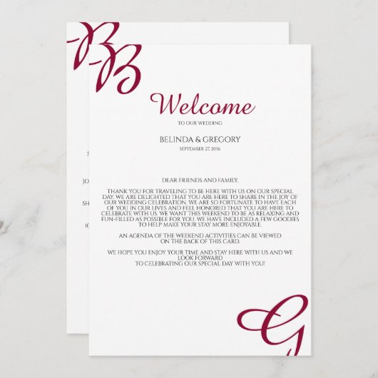 ブルゴーニュイニシャル秋の結婚式歓迎の日程 プログラム (正面/裏面)