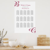 ブルゴーニュイニシャル秋秋の結婚式シーティングチャート ポスター (キッチン)