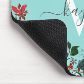 ブルゴーニュウォーター色フローラターコイズ モノグラムの マウスパッド (コーナー)