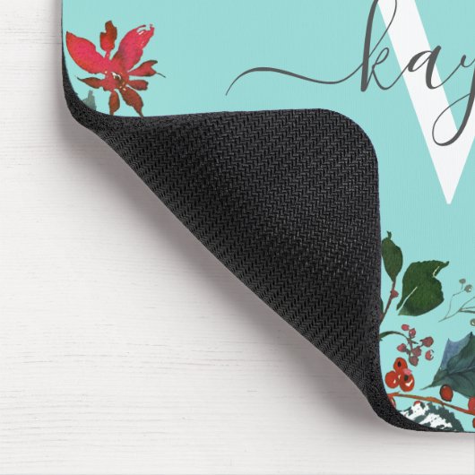 ブルゴーニュウォーター色フローラターコイズ モノグラムの マウスパッド (コーナー)