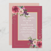 ブルゴーニュウォーター色フローラ結婚式招待状 招待状 (正面/裏面)