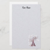 ブルゴーニュエッフェルタワーイラストレーションホワイトデイジー 便箋 (正面/裏面)