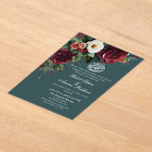 ブルゴーニュエレガントとホワイトローズのフローライスラム アクリル招待状 (レイダウン)