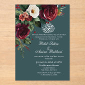 ブルゴーニュエレガントとホワイトローズのフローライスラム アクリル招待状 (正面)