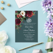 ブルゴーニュエレガントとホワイトローズのフローライスラム アクリル招待状 (インサイチュ (ウェディング))
