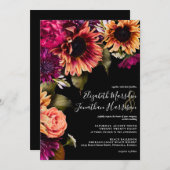 ブルゴーニュエレガントイエローヒマワリフローラボホダーク 招待状 (正面/裏面)