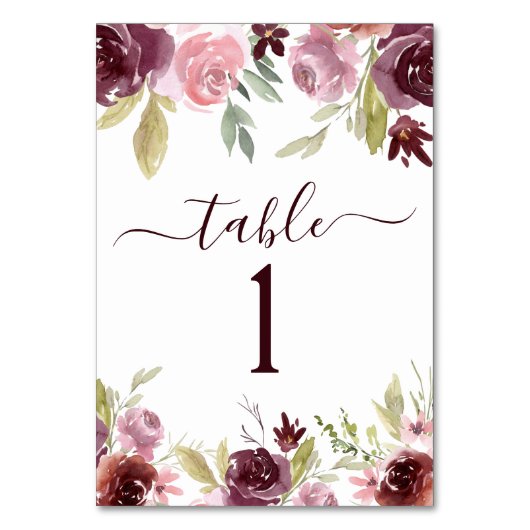 ブルゴーニュエレガントウォーター色のフローラ結婚ズ テーブルナンバー (正面)