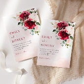 ブルゴーニュエレガントウォーター色フローラボホ結婚ズ 招待状