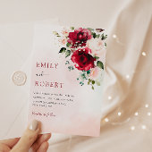 ブルゴーニュエレガントウォーター色フローラボホ結婚ズ 招待状