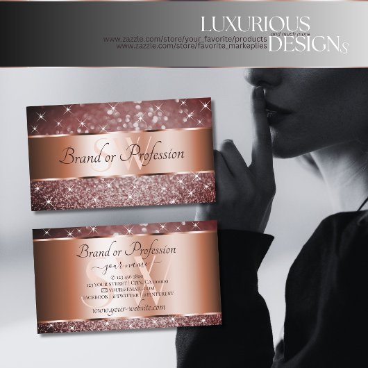 ブルゴーニュエレガントグリッタースターズモノグラムバラ金ゴールド 名刺