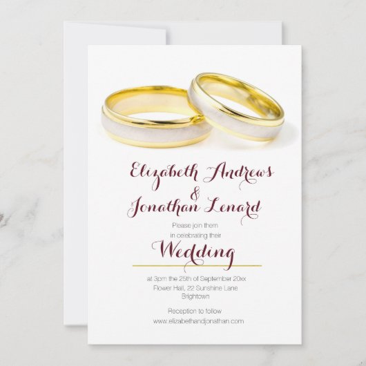 ブルゴーニュエレガントシンプルリングや輪結婚式招待状 招待状 (正面)