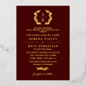 ブルゴーニュエレガントタイポグラフィローレルリースモノグラム 箔招待状 (正面)