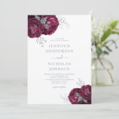 ブルゴーニュエレガントダスティブルーフローラ結婚ズ 招待状 (スタンド正面)