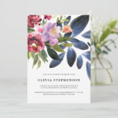 ブルゴーニュエレガントネイビーブルーボタニカルブライダルシャワー 招待状 (スタンド正面)