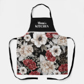 ブルゴーニュエレガントバラブラックフローラルパターン エプロン (正面)
