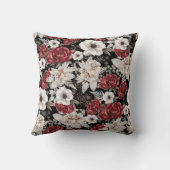 ブルゴーニュエレガントバラブラックフローラルパターン クッション (裏面)