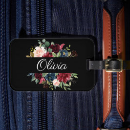 ブルゴーニュエレガントフローラかわいらし水彩 ラゲッジタグ