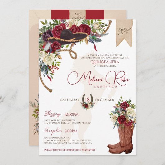 ブルゴーニュエレガントフローラウィンターチャロキンセアニェラ 招待状 (正面/裏面)