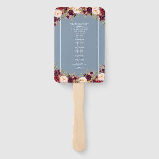 ブルゴーニュエレガントフローラダスティブルー結婚式 プログラム ハンドファン (裏面)